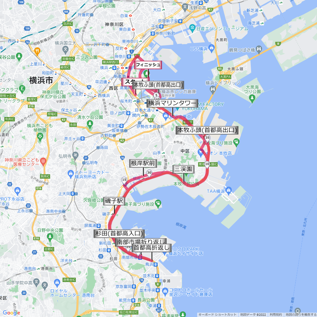 横浜マラソンコース地図 距離とタイム