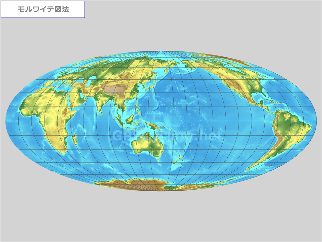 モルワイデ図法 世界地図フリー素材