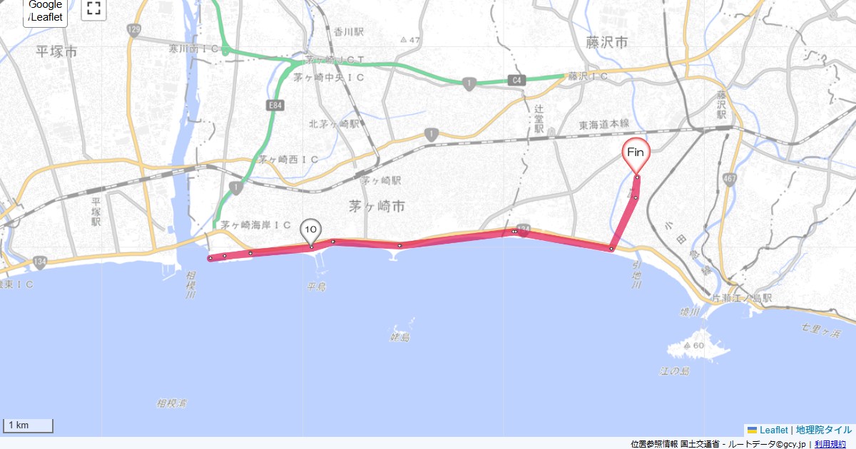 湘南海岸CR往復本鵠沼,本鵠沼,サイクリング,地図,記録,自転車