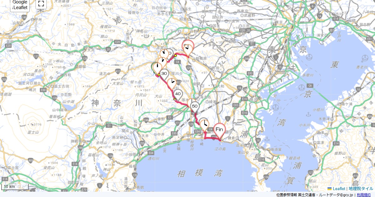 宮ケ瀬湖相模原市南橋本,藤沢市片瀬海岸,サイクリング,地図,記録,自転車
