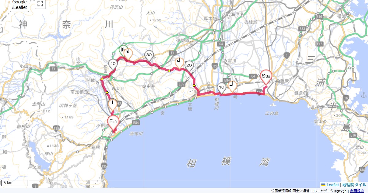渋沢・松田本鵠沼,万葉の湯,サイクリング,地図,記録,自転車
