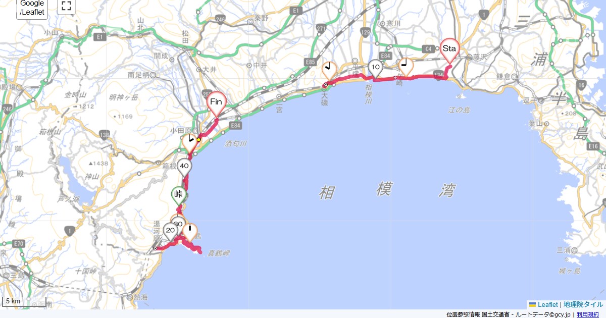 真鶴本鵠沼,小田原市鴨宮,サイクリング,地図,記録,自転車