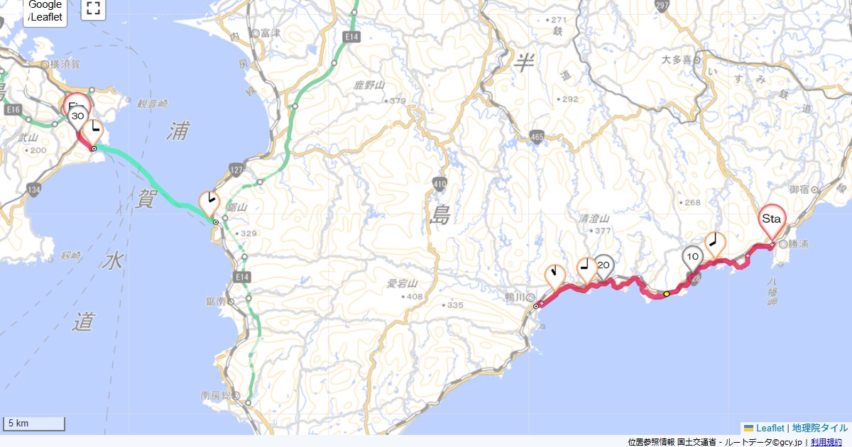 勝浦から鴨川勝浦市墨名,横須賀市久里浜,サイクリング,地図,記録,自転車