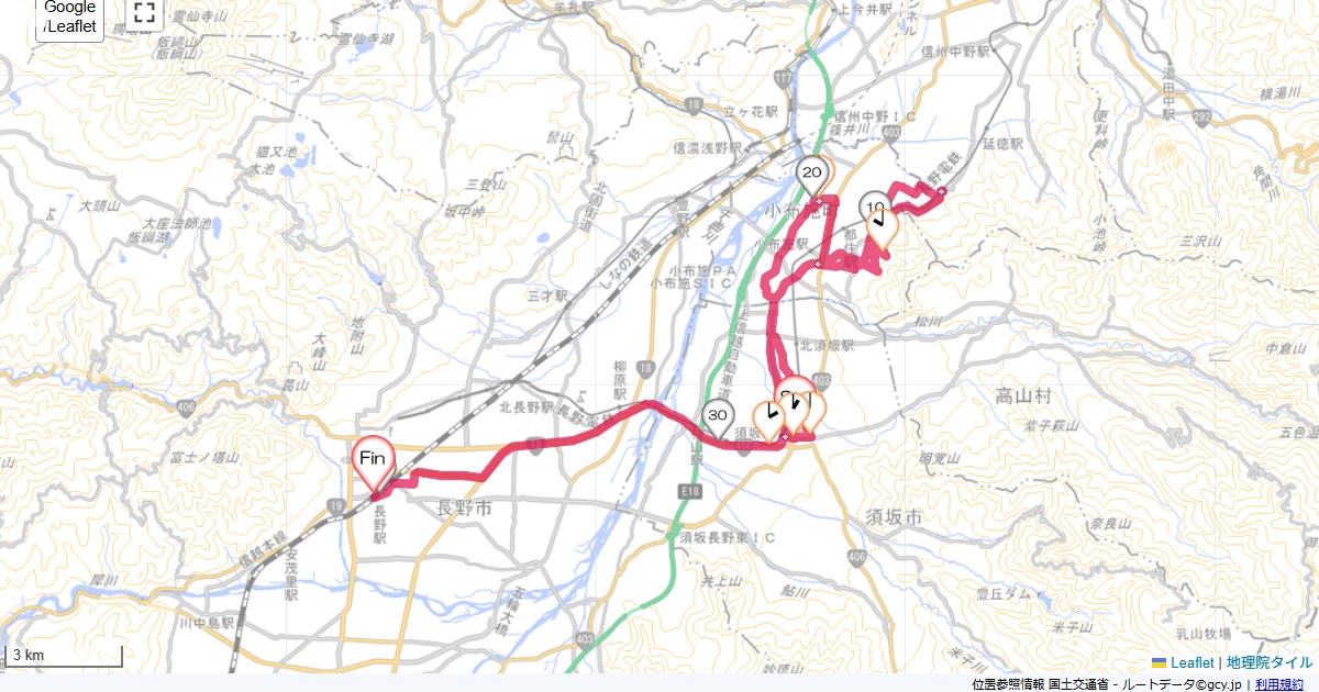 小布施須坂市末広町,長野駅東口,サイクリング,地図,記録,自転車