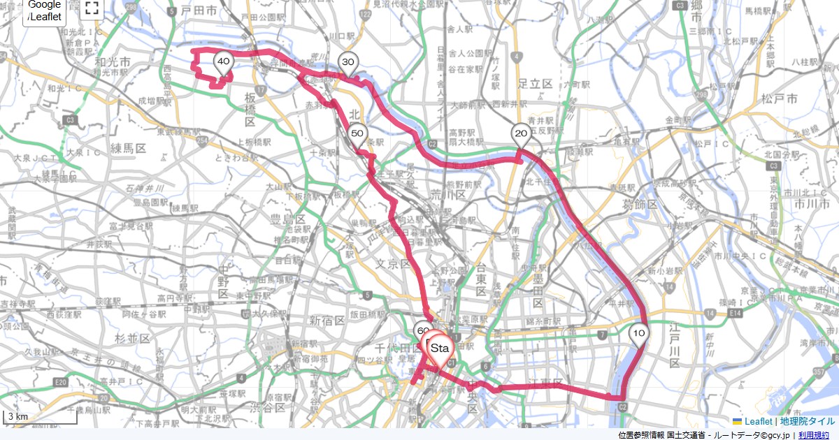 荒川東京駅八重洲口,千代田区丸の内,サイクリング,地図,記録,自転車