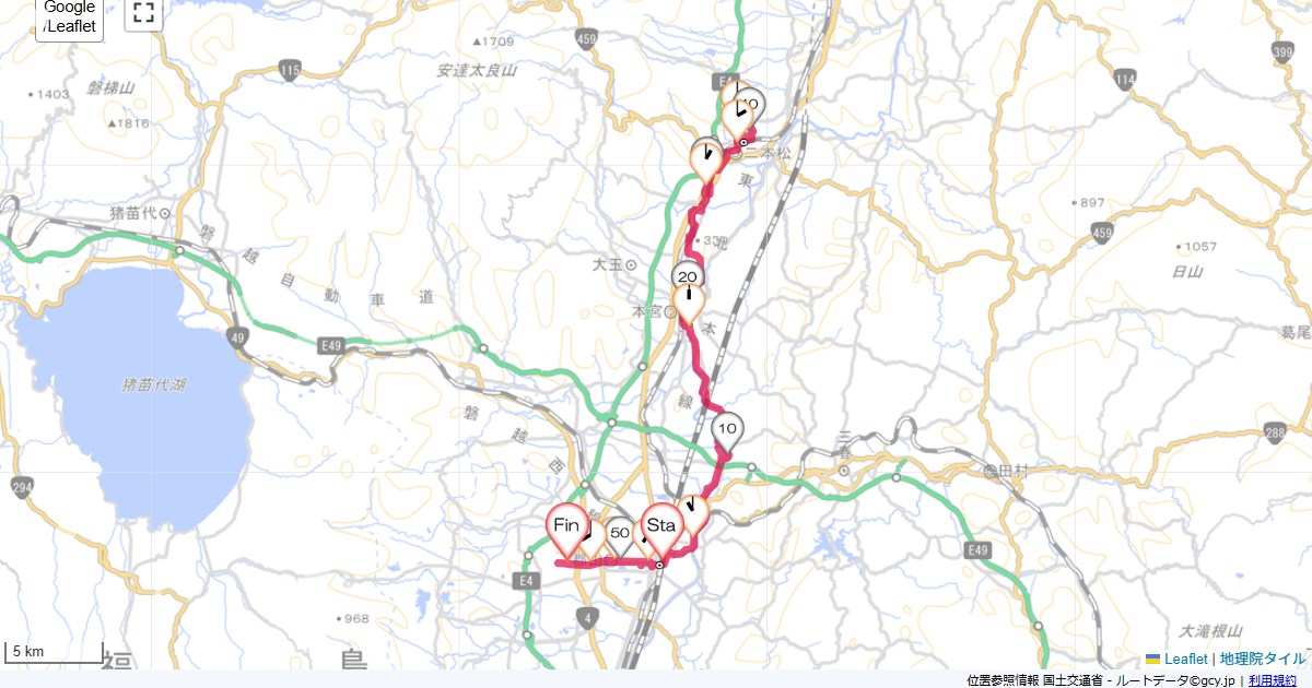 郡山から阿武隈川CRで二本松郡山市駅前,(郡山の宿),サイクリング,地図,記録,自転車