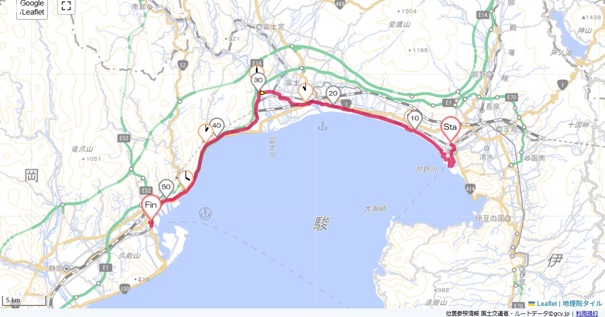 沼津から富士川橋を渡り清水へ沼津駅,静岡市清水真砂町,サイクリング,地図,記録,自転車