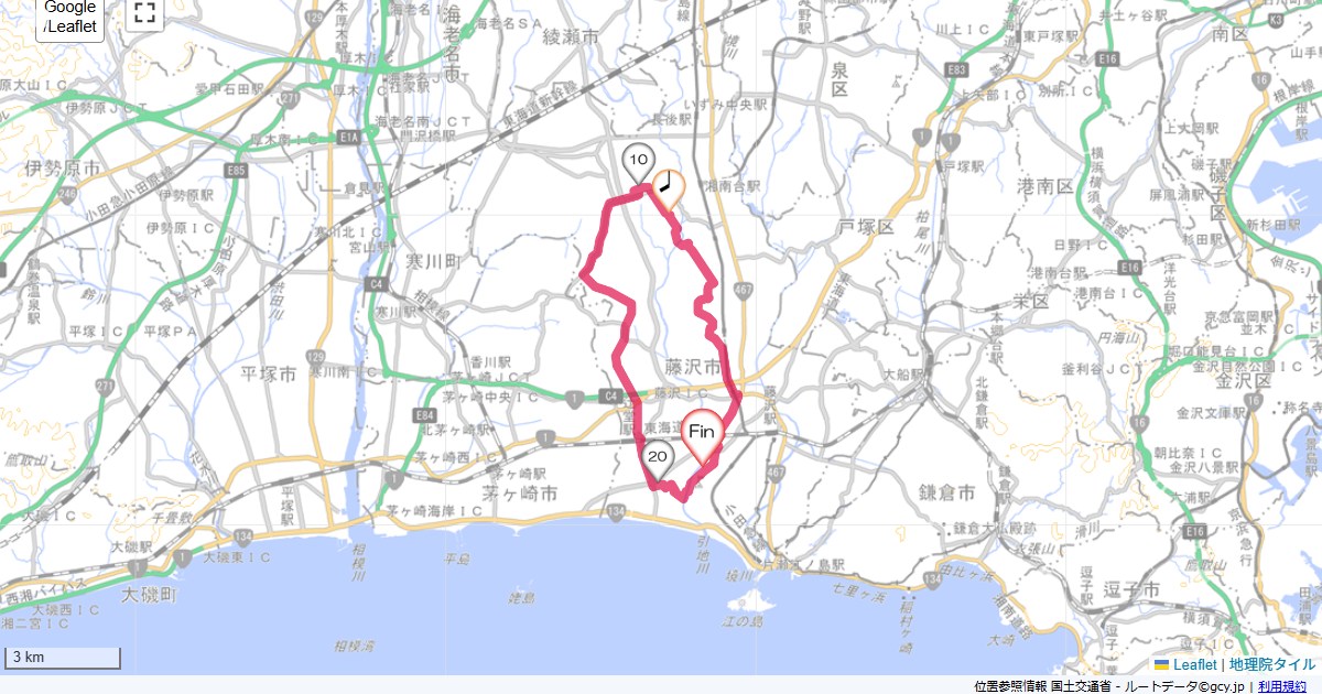 横須賀水道道2本鵠沼,本鵠沼,サイクリング,地図,記録,自転車