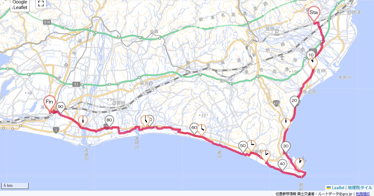 藤枝から御前崎、遠州灘を浜松へ藤枝市田沼,グランドホテル浜松,サイクリング,地図,記録,自転車