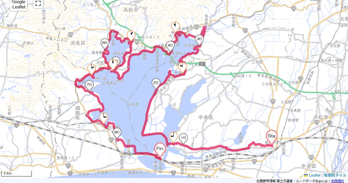 浜名湖を反時計回りで一周グランドホテル浜松,舞阪町舞阪,サイクリング,地図,記録,自転車