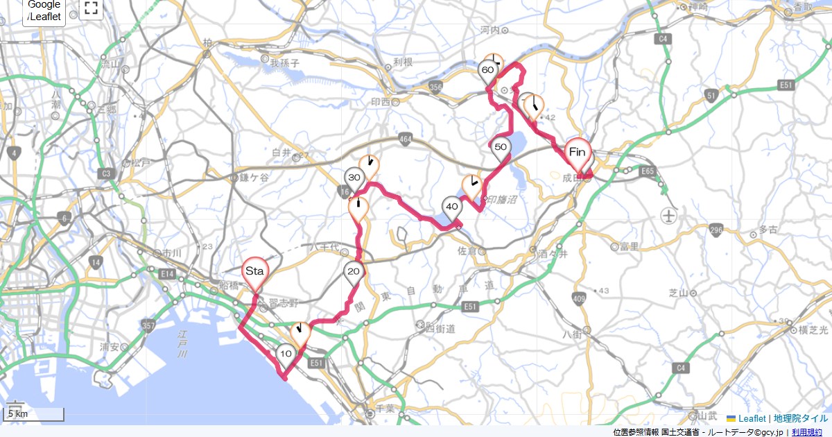 印旛沼習志野市津田沼,成田市囲護台,サイクリング,地図,記録,自転車