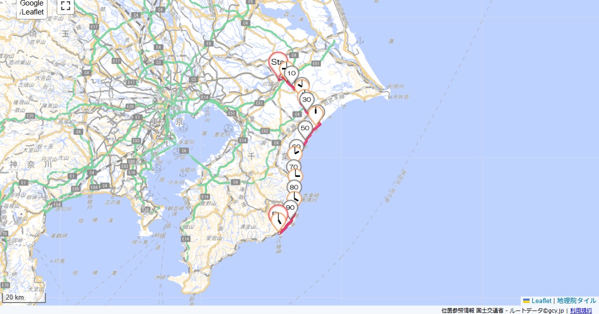 成田から勝浦成田市囲護台,勝浦市墨名,サイクリング,地図,記録,自転車
