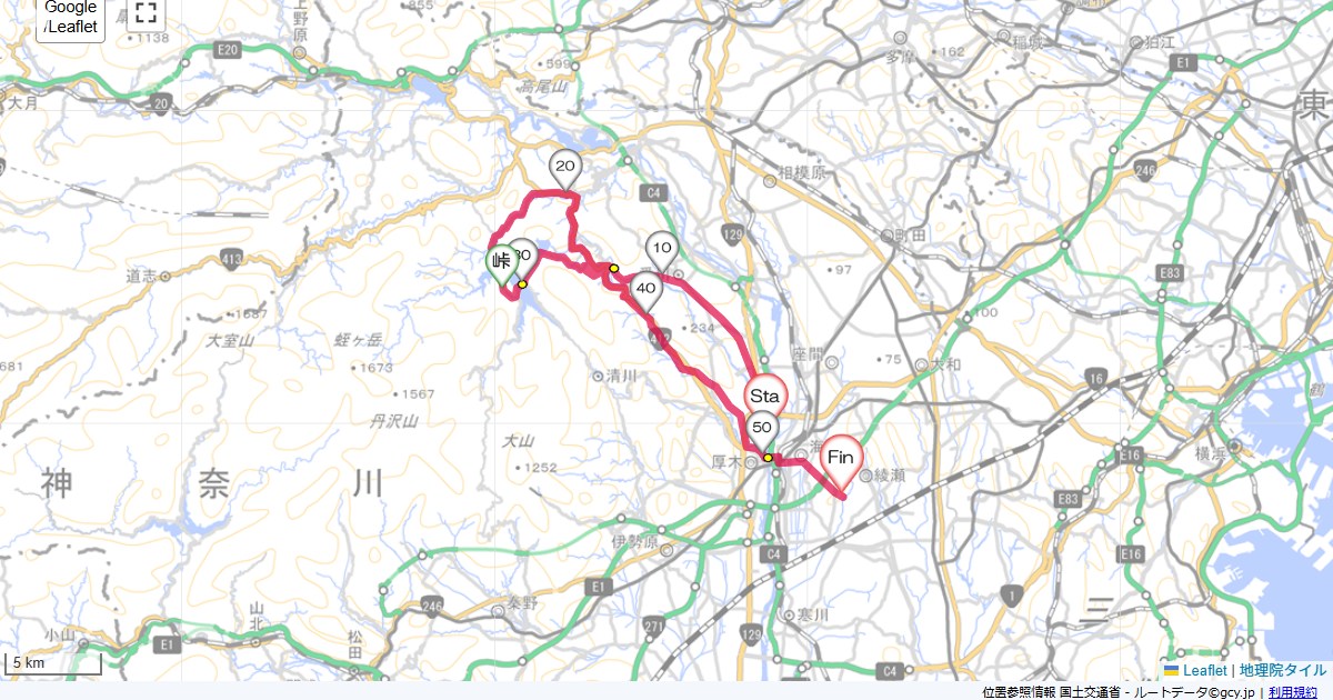 横須賀水道みち・宮ケ瀬湖厚木市金田,綾瀬市吉岡,サイクリング,地図,記録,自転車