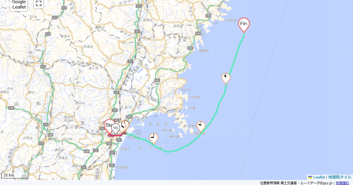 03北海道1日目仙台市青葉区中央,太平洋フェリーいしかり丸,サイクリング,地図,記録,自転車