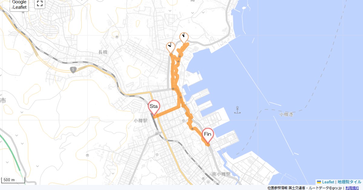 03北海道3日目小樽市稲穂,小樽市堺町,サイクリング,地図,記録,自転車