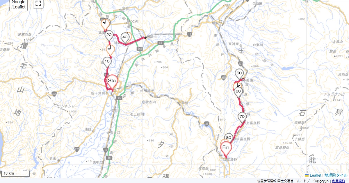 03北海道4日目滝川市栄町,富良野市朝日町,サイクリング,地図,記録,自転車