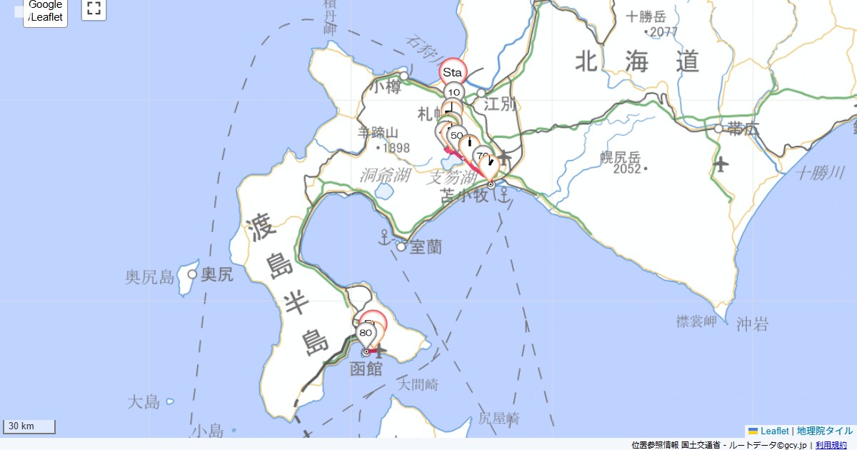03北海道6日目北18西4付近のホテル,函館市湯川町,サイクリング,地図,記録,自転車