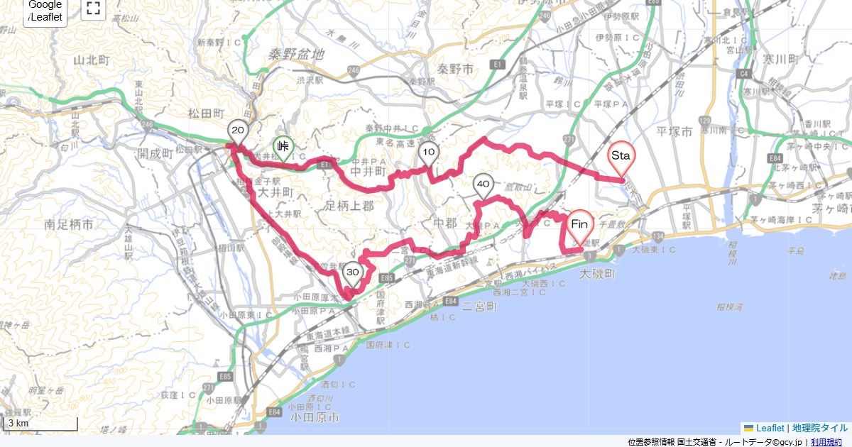 中井平塚大橋,小磯,サイクリング,地図,記録,自転車