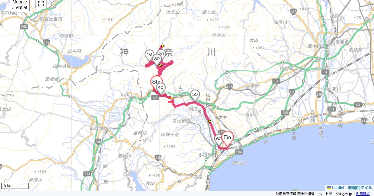 丹沢湖山北町谷ヶ,小田原市鴨宮,サイクリング,地図,記録,自転車