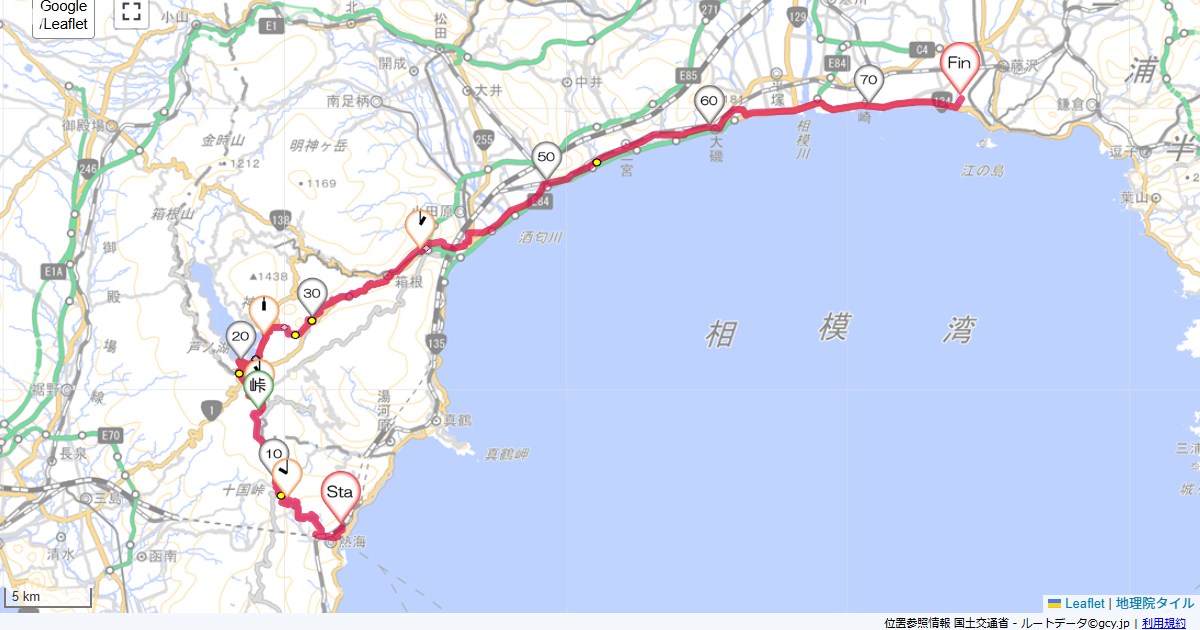 十国峠熱海駅,藤沢市鵠沼海岸,サイクリング,地図,記録,自転車