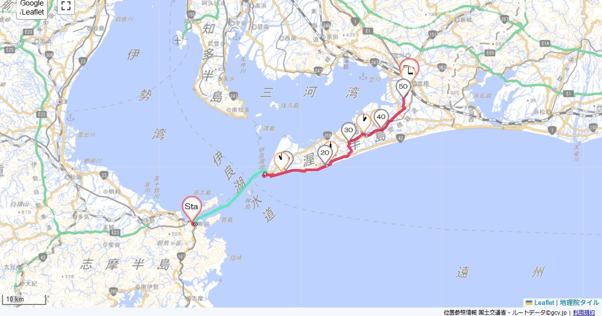 伊勢湾フェリーから豊橋へホテル扇芳閣,豊橋市花田一番町,サイクリング,地図,記録,自転車