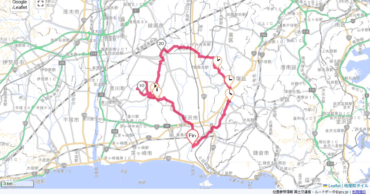 藤沢・茅ヶ崎本鵠沼,本鵠沼,サイクリング,地図,記録,自転車