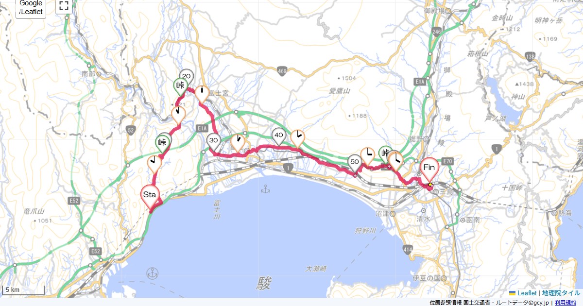 由比から大代峠、富士宮から三島へ静岡市清水区由比今宿,三島市一番町,サイクリング,地図,記録,自転車