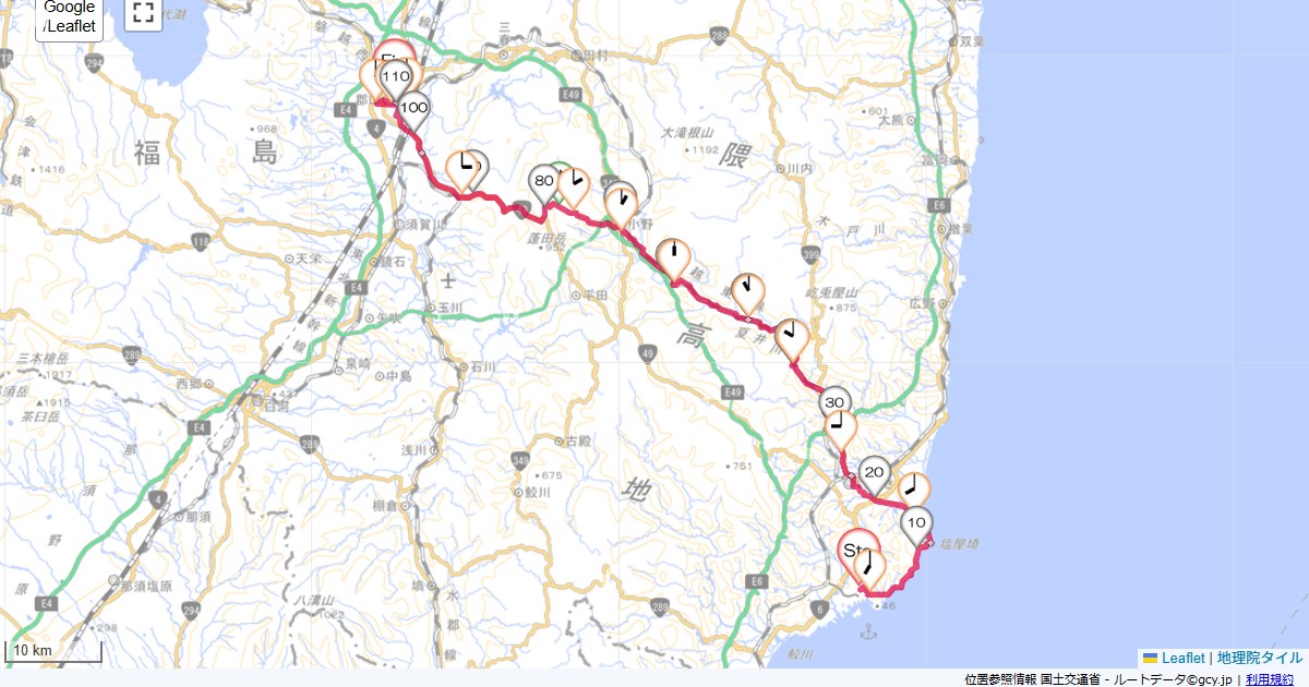小名浜から夏井川渓谷で郡山へいわき市小名浜中町境,アルファーワン郡山,サイクリング,地図,記録,自転車