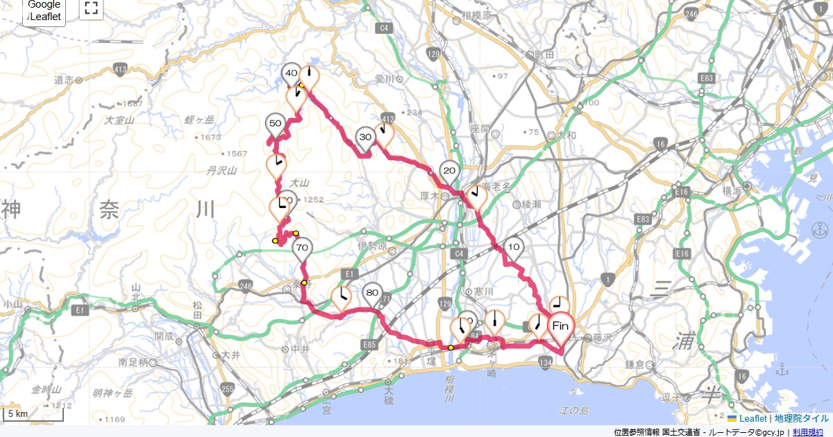 宮ヶ瀬湖とヤビツ峠本鵠沼,藤沢市本鵠沼,サイクリング,地図,記録,自転車