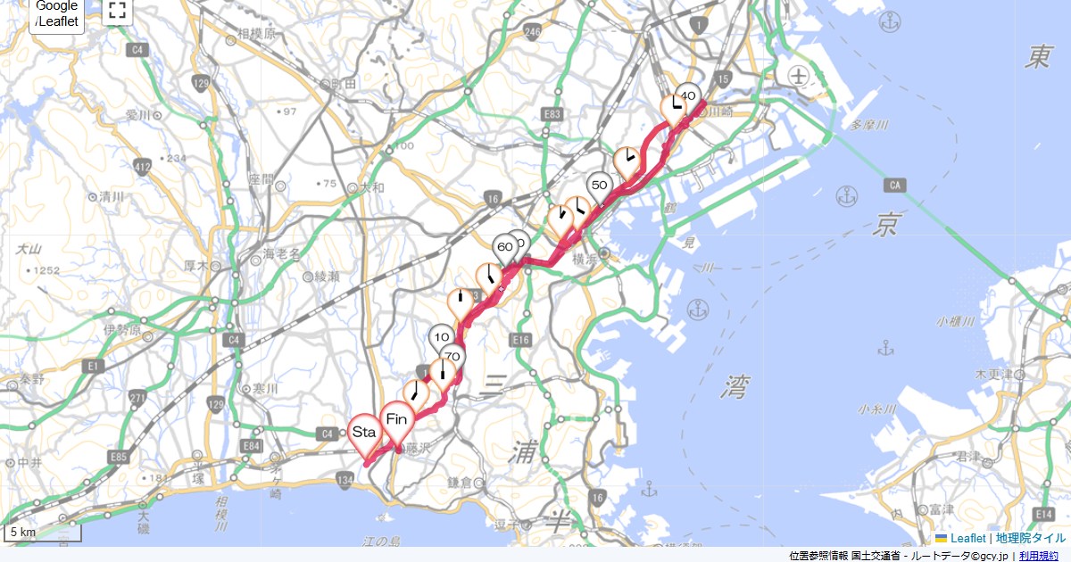 川崎往復本鵠沼,藤沢市南藤沢,サイクリング,地図,記録,自転車