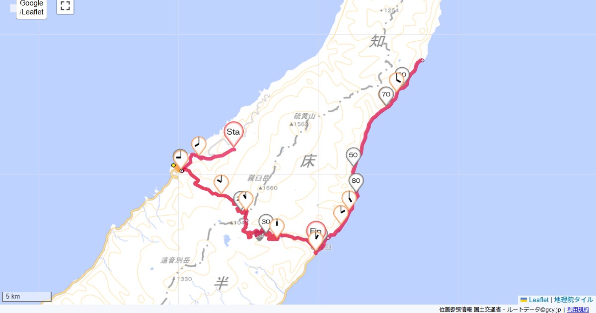 04道東3日目岩尾別温泉ホテル地の涯,ビジネスホテル漁火,サイクリング,地図,記録,自転車