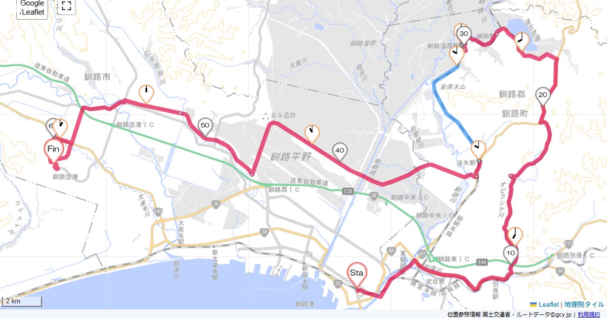 04道東7日目釧路東急イン,釧路市鶴丘,サイクリング,地図,記録,自転車