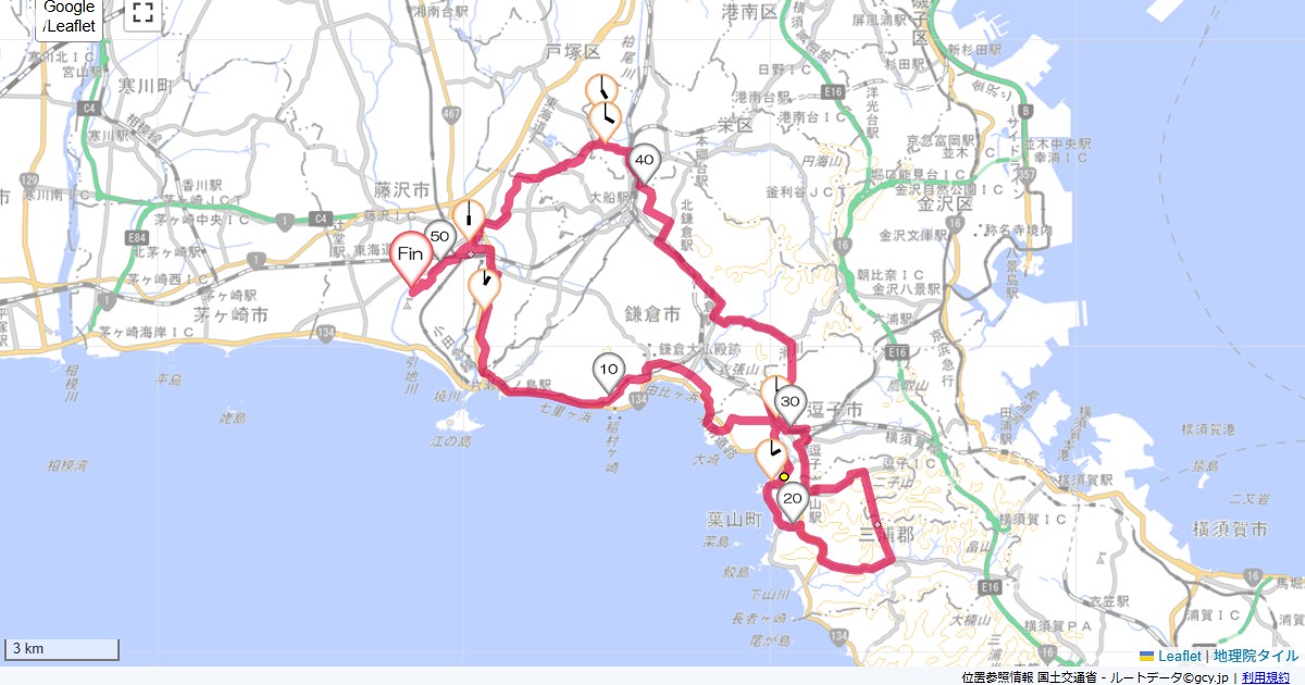 三浦半島中央道路本鵠沼,本鵠沼,サイクリング,地図,記録,自転車