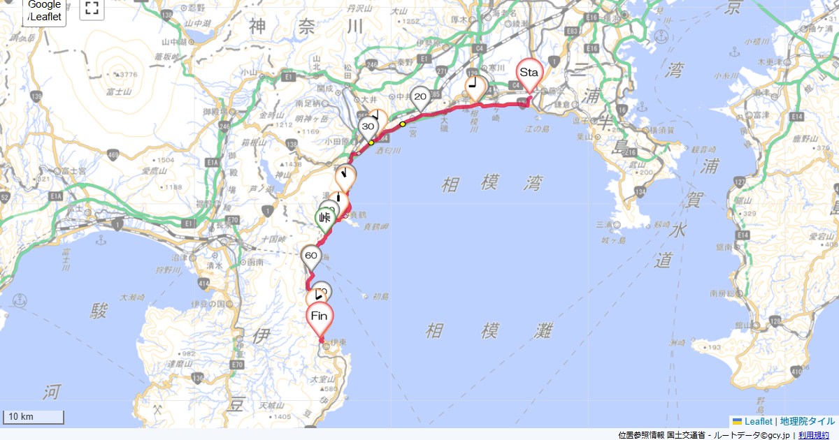 藤沢から伊東まで本鵠沼,伊東市松原湯端町,サイクリング,地図,記録,自転車