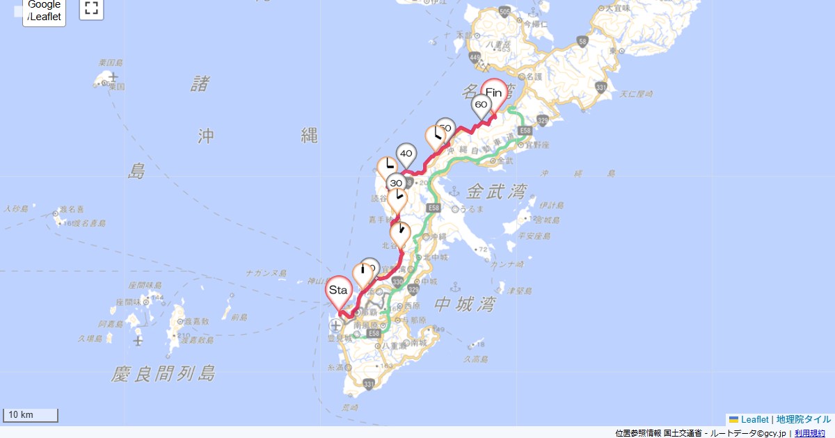 沖縄1日目那覇市鏡水,かりゆしビーチリゾート,サイクリング,地図,記録,自転車