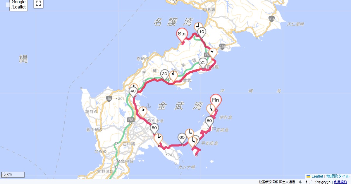 沖縄2日目かりゆしビーチリゾート,伊計島ビックリゾート,サイクリング,地図,記録,自転車
