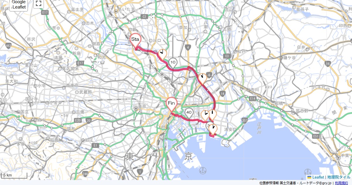荒川北区浮間,東京駅八重洲口,サイクリング,地図,記録,自転車