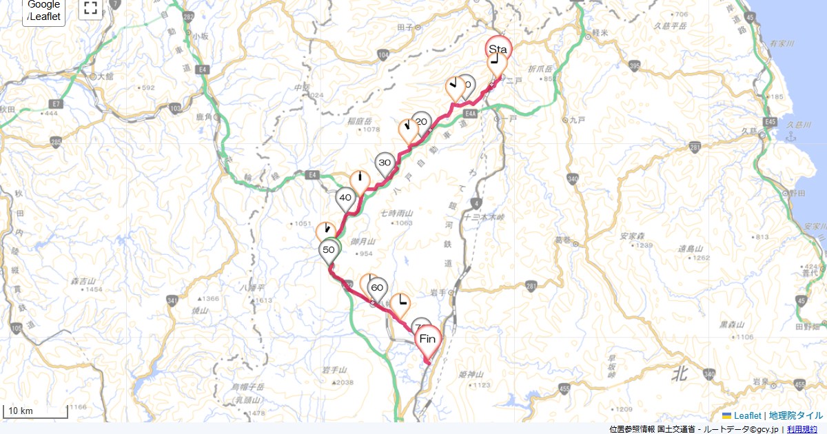 北東北4日目二戸シティホテル,盛岡市好摩,サイクリング,地図,記録,自転車