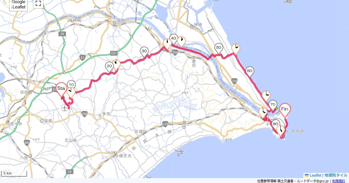 成田空港から銚子へ成田市木の根,銚子市黒生町,サイクリング,地図,記録,自転車