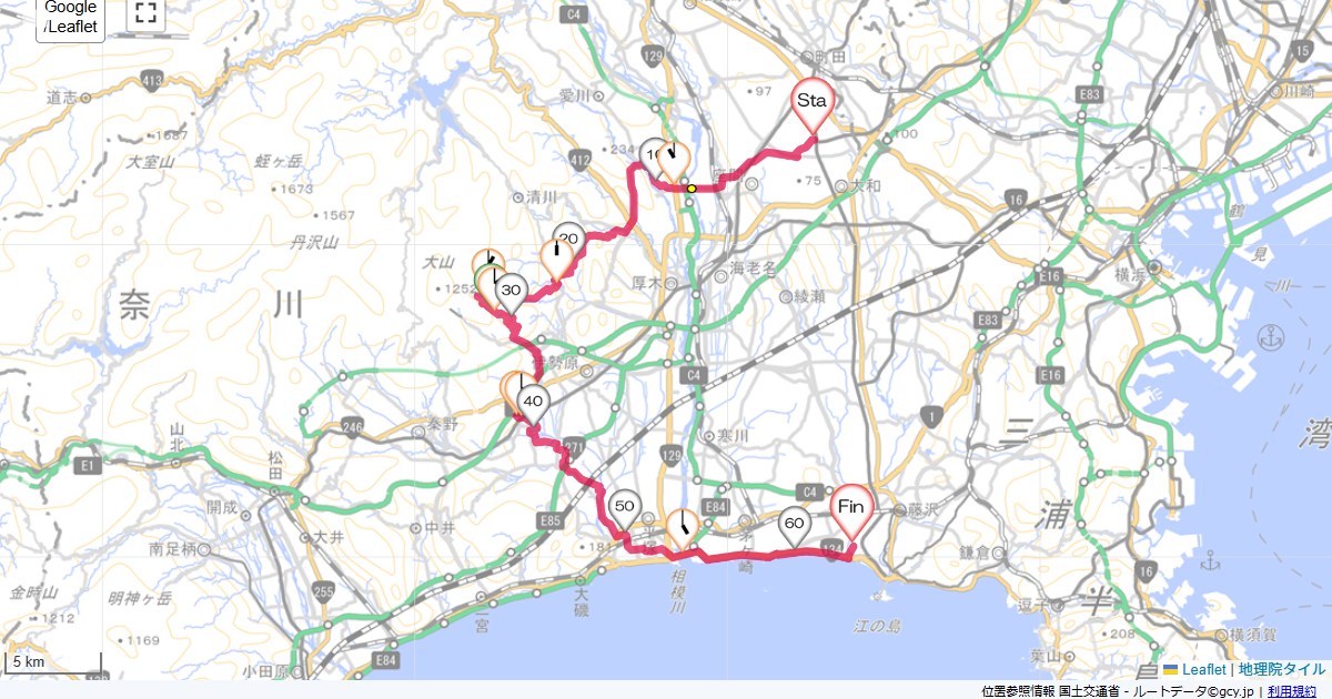 日向林道・仁ヶ久保林道大和市中央林間,藤沢市鵠沼海岸,サイクリング,地図,記録,自転車