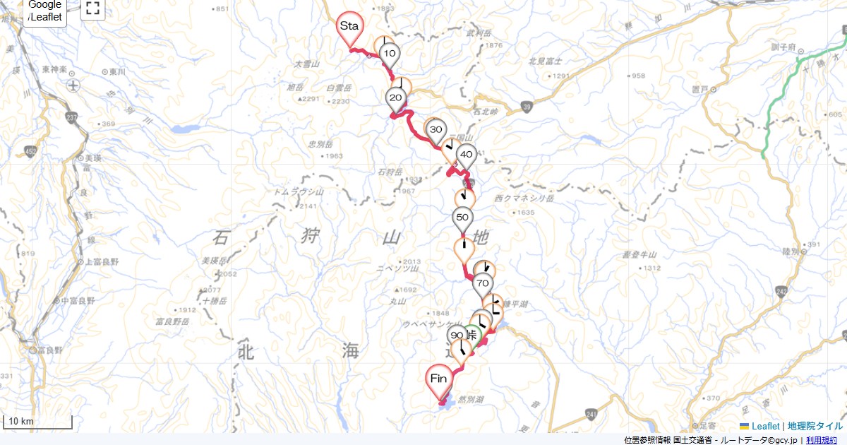 旭川－帯広2日目上川町清川,ホテル福原,サイクリング,地図,記録,自転車