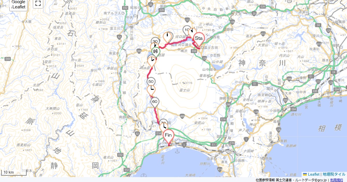 富士五湖(四湖)富士吉田市上吉田,富士市柳島,サイクリング,地図,記録,自転車