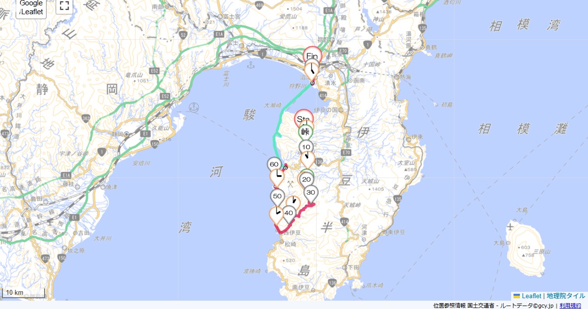 戸田峠、堂ヶ島、土肥戸田峠,沼津市大手町,サイクリング,地図,記録,自転車