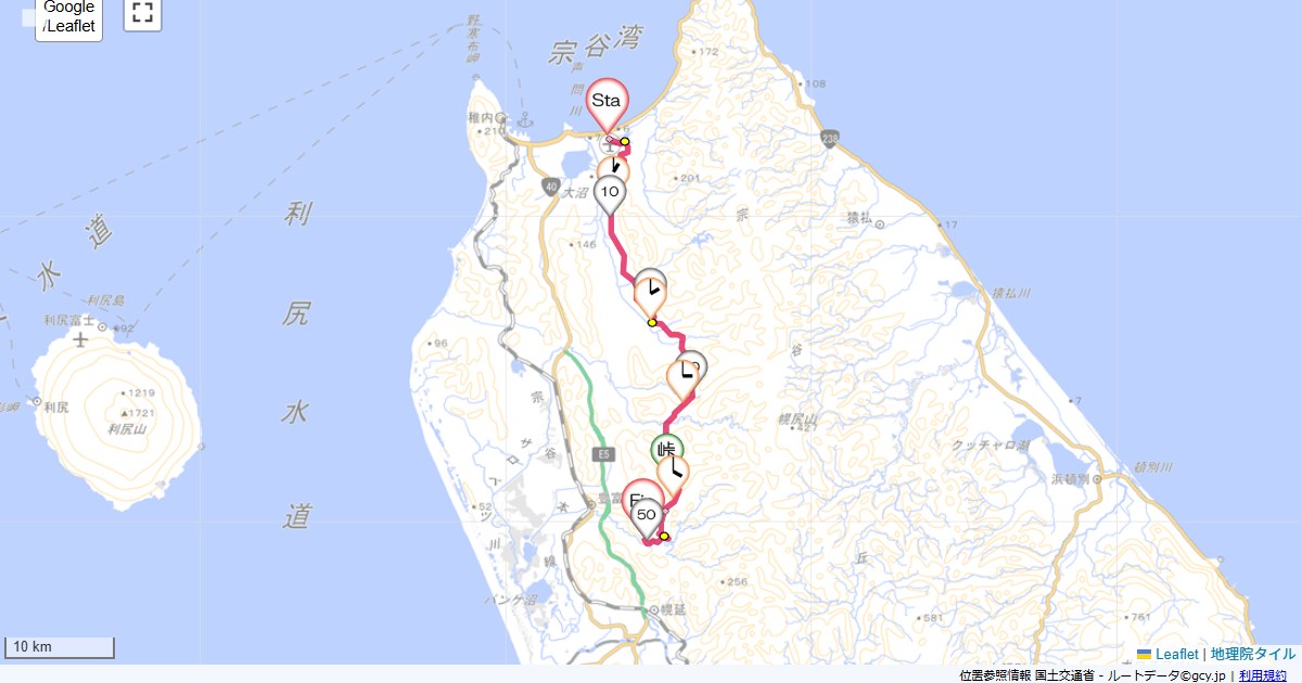05道北1日目稚内市声問,川島旅館,サイクリング,地図,記録,自転車