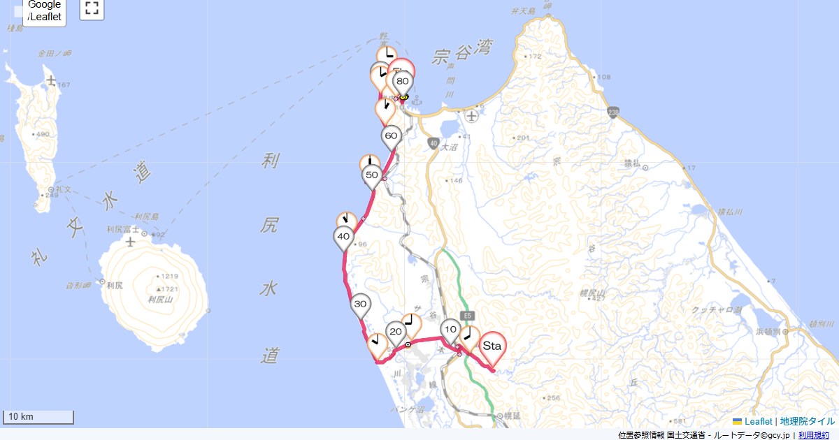 05道北2日目川島旅館,若松屋旅館,サイクリング,地図,記録,自転車