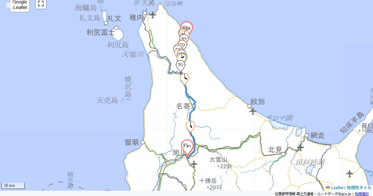 05道北7日目浜頓別町クッチャロ湖畔,旭川パレスホテル,サイクリング,地図,記録,自転車