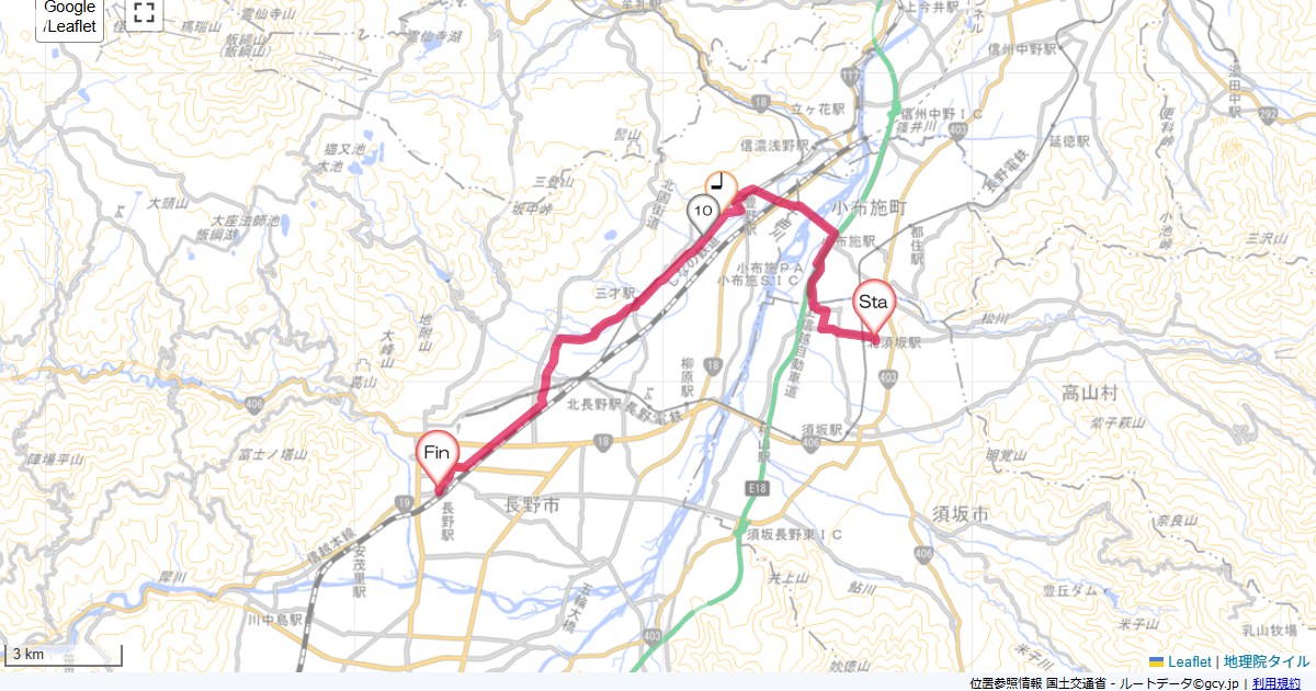 北須坂から長野須坂市旭が丘,長野駅,サイクリング,地図,記録,自転車