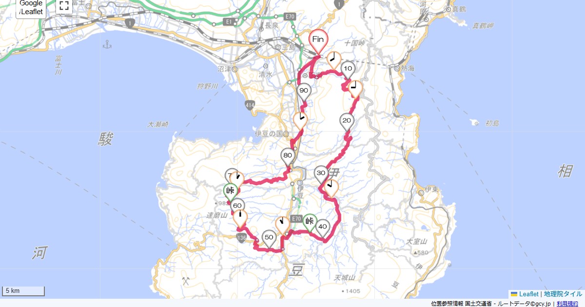 矢熊峠・達磨山林道函南駅,函南駅,サイクリング,地図,記録,自転車