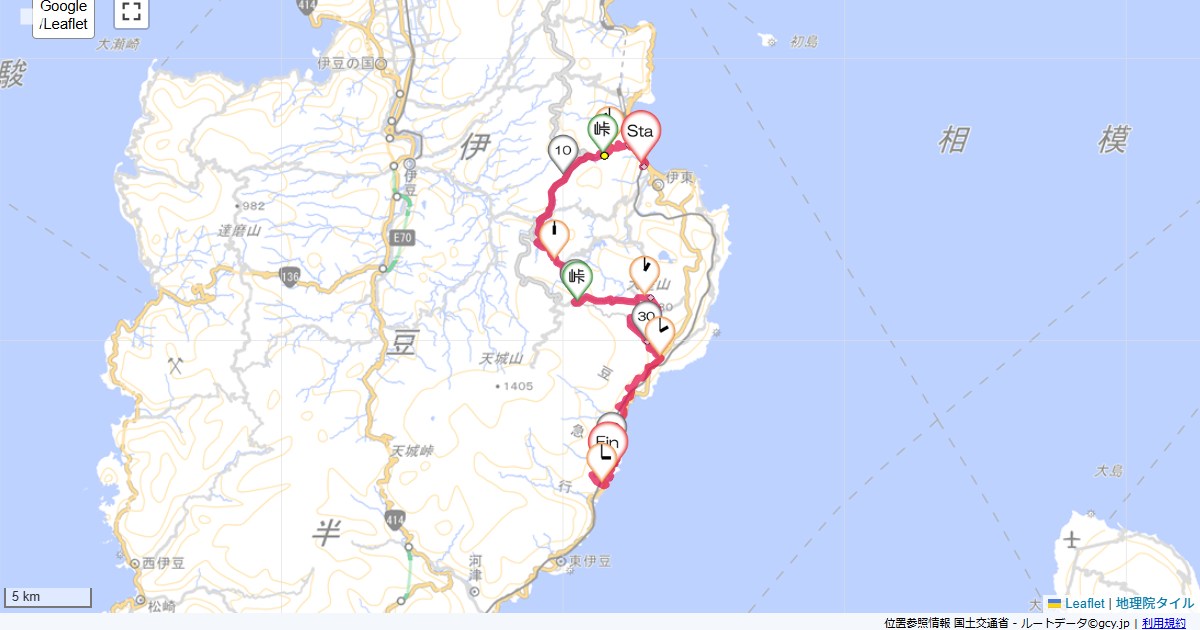沢口峠・大室山・135号旧道伊東市湯川,熱川温泉,サイクリング,地図,記録,自転車