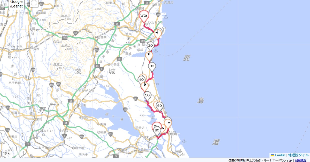 勝田から潮来ひたちなか市勝田中央,潮来市新宮南,サイクリング,地図,記録,自転車